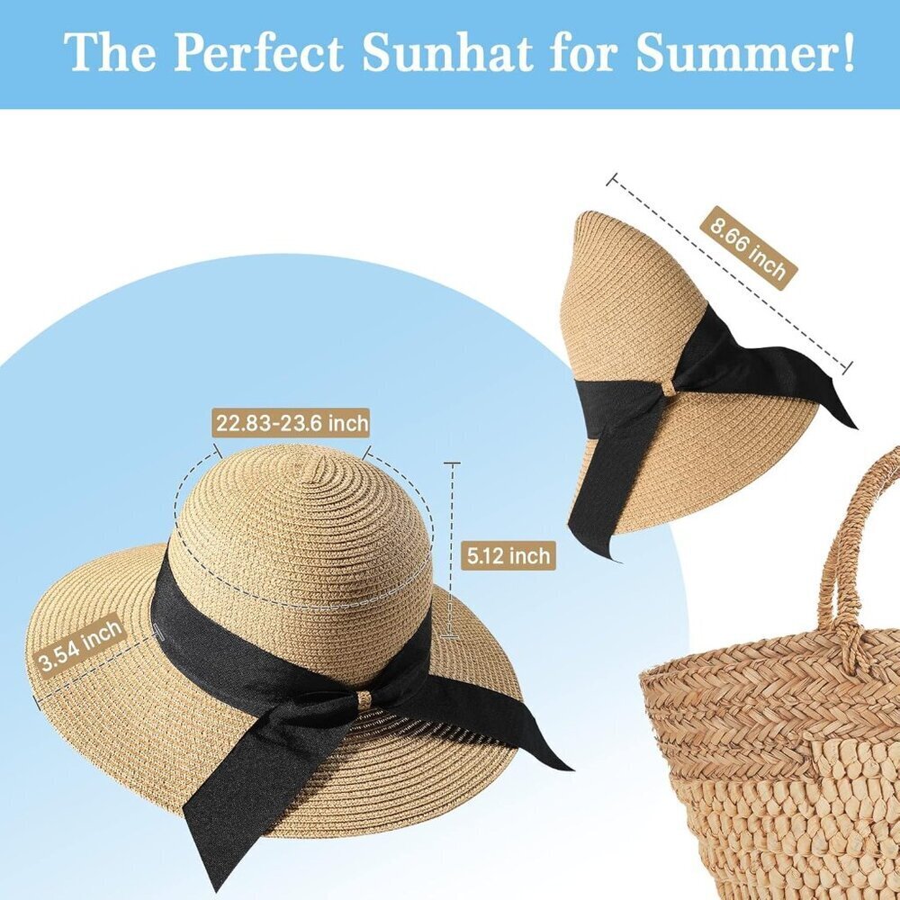 Beach Sun Hats for Women, Straw Hat for Women UPF 50+ UV Sun Protection Summer H - Picture 3 of 8
